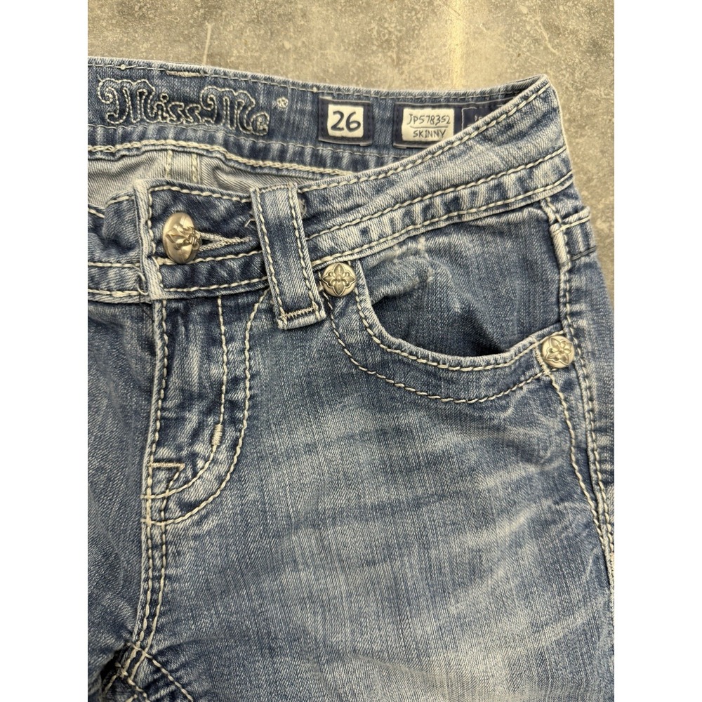 Miss Me Skinny Jeans Size 26 Dark Wash Embellished Pockets 32 Inseam JP578352 - Picture 3 of 11